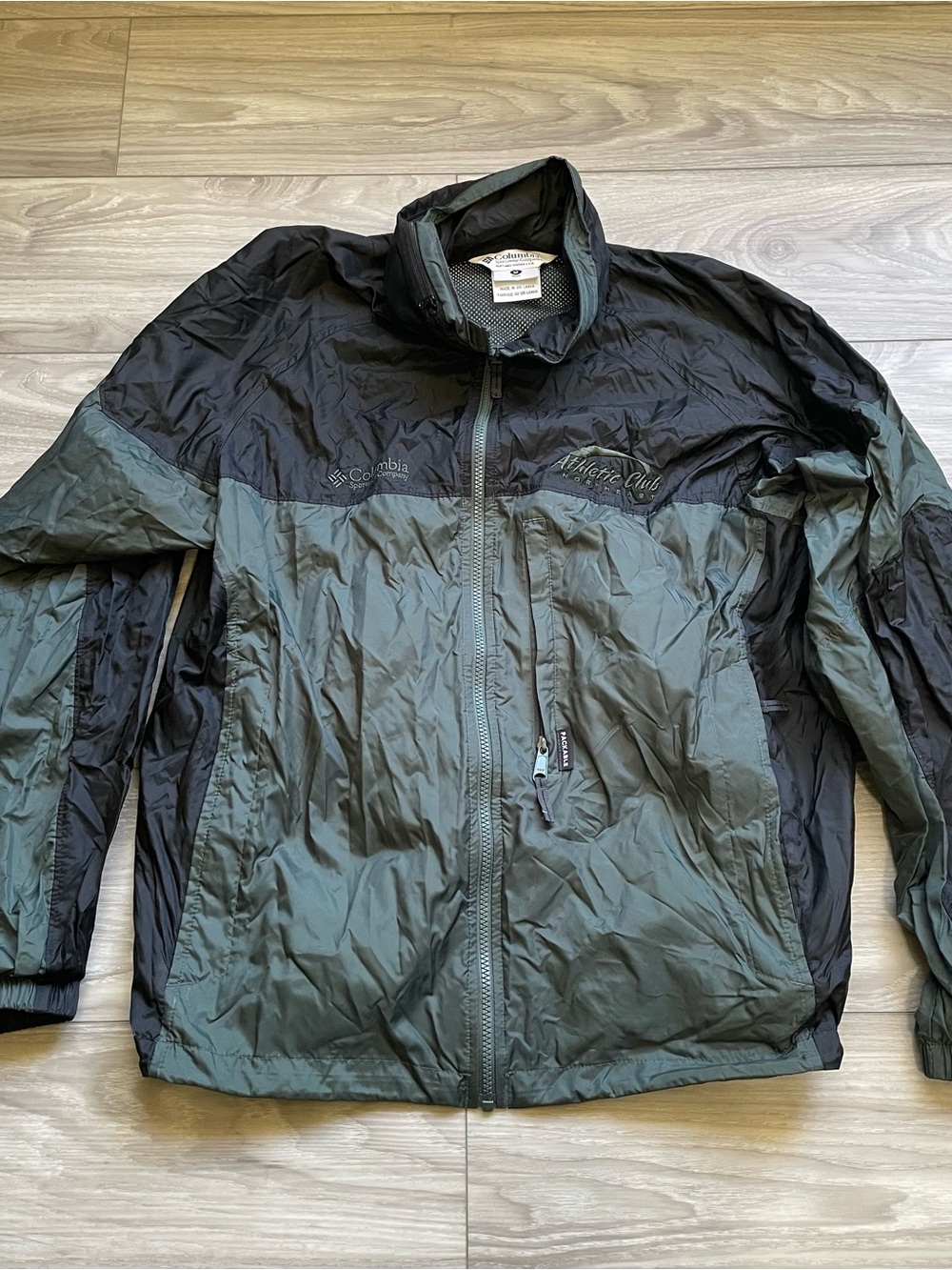VTG 90s Columbia Packable Hoodie Windbreaker Jacket Men's Medium Green Black ZIP